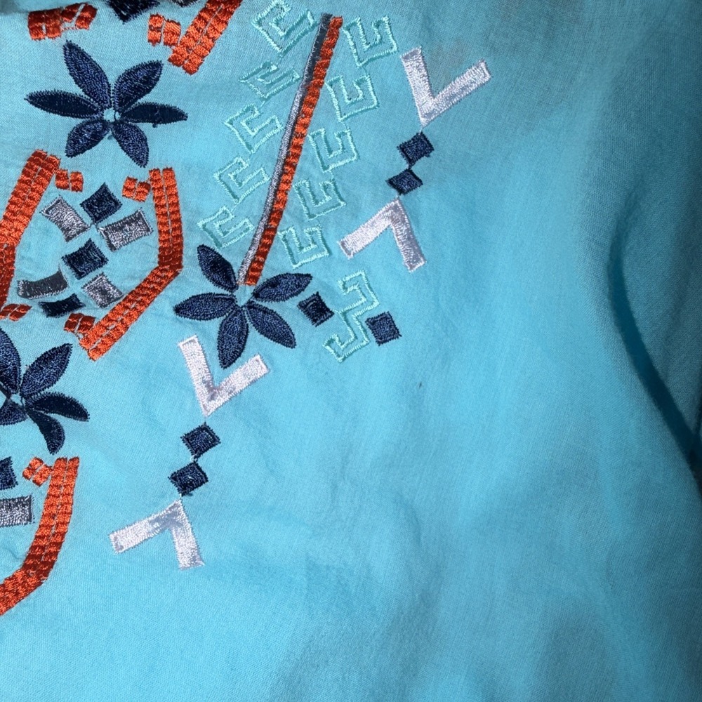 Fresh Produce Women's Embroidered Tunic Top Aqua Aztec Fiesta Blue Size M/L - Picture 5 of 7